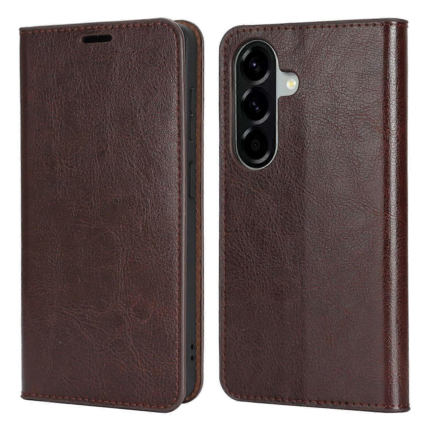 Étui portefeuille en cuir fendu à texture Crazy Horse pour Samsung Galaxy A57 5G - Marron foncé