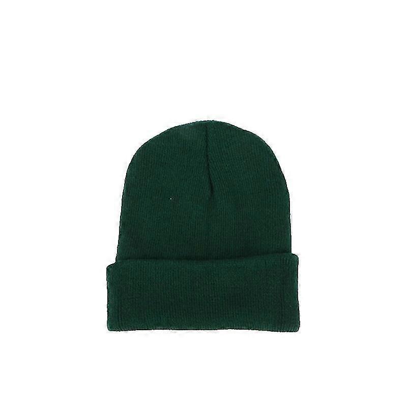 Men Women Solid Color Warm Woolen Knitted Cap Fluorescent Cuffed Beanie Hat