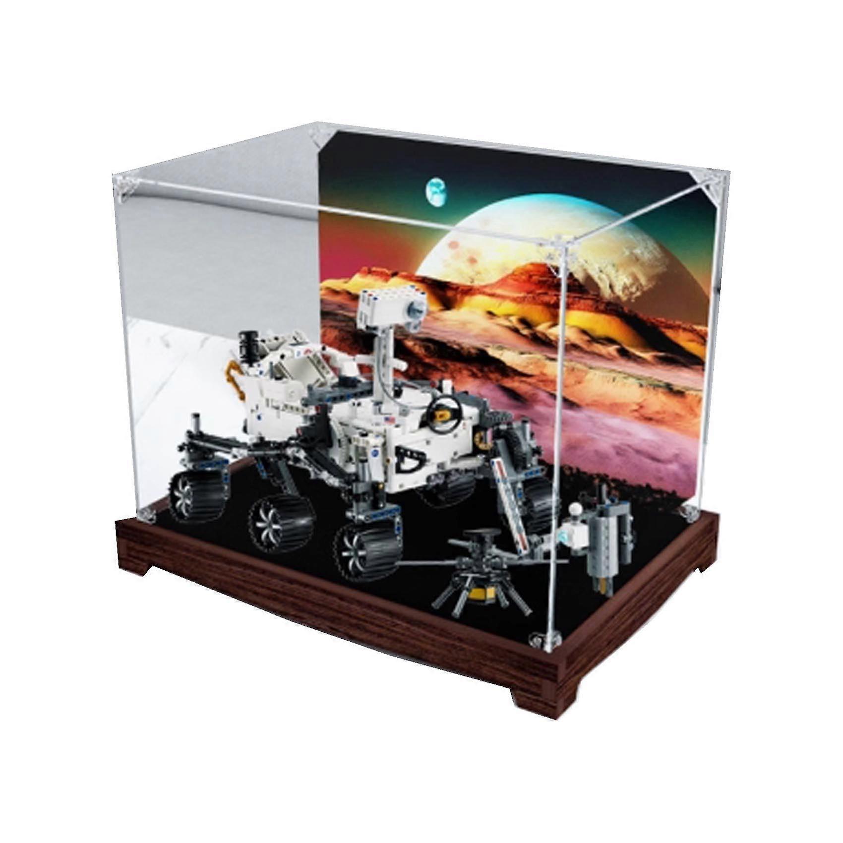 Acrylic Display Case for  42158 Mars Rover, Clear Dustproof Transparent Box, Black Walnut Showcase