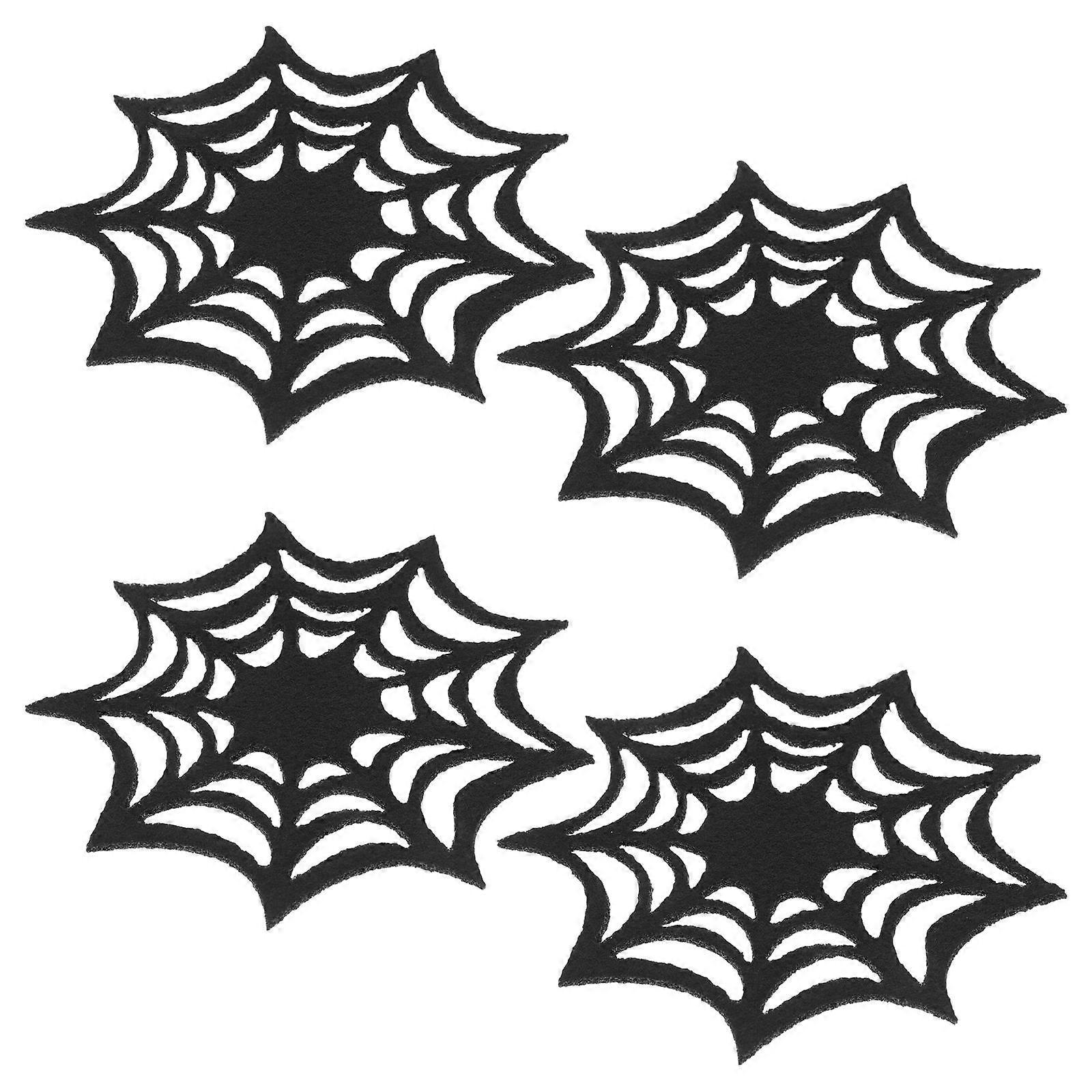 Halloween Table Coasters Spider Web Placemat for Cup Use 4Pcs Black