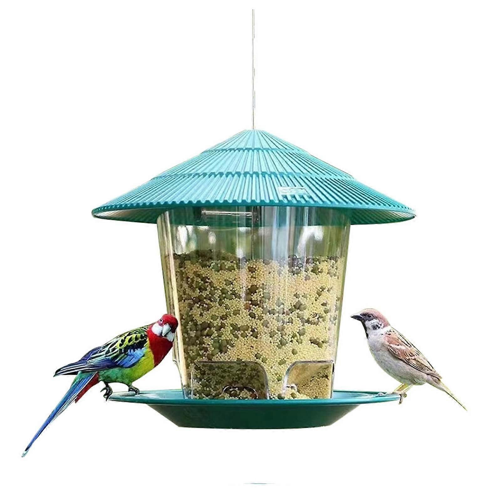 Squirrel Proof Hanging Bird Feeder with Clear Seed Container for Garden Yard Balcony, Green