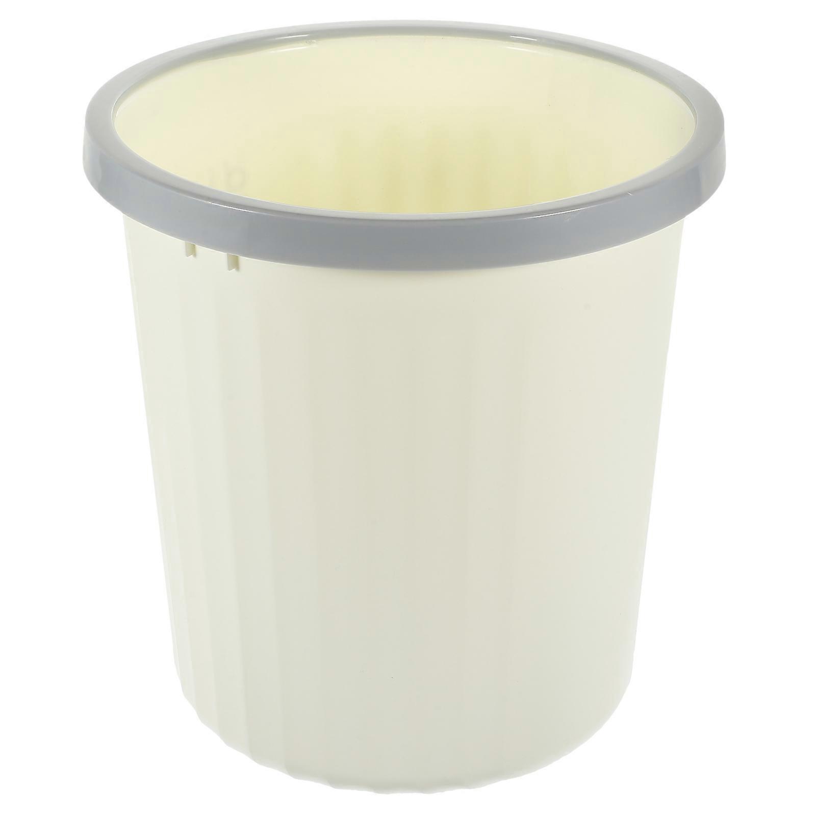 Beige Garbage Can with Presser Ring for Storage Practical Trash Bin