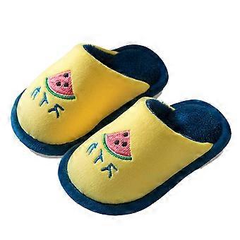 Comfortabele en schattige slippers met fruitprint voor jongens en meisjes, warme platte schoenen zonder memory foam, stijlvolle vakantieslippers voor kinderen, geel, 2-3 jaar