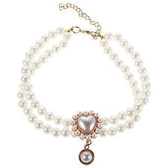 Puppy Chain Necklace: Double-Row Plastic Pearl Collar for Small Dogs Cat - Adjustable Jewelry for Birthdays Graduations & Formal Events