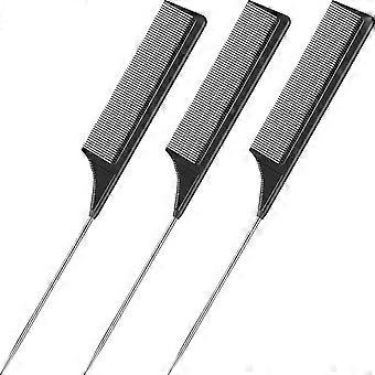 3 paquetes de peine de cola de rata pin de acero cola de rata fibra de carbono peines de burla resistentes al calor con pintail de acero inoxidable (negro)