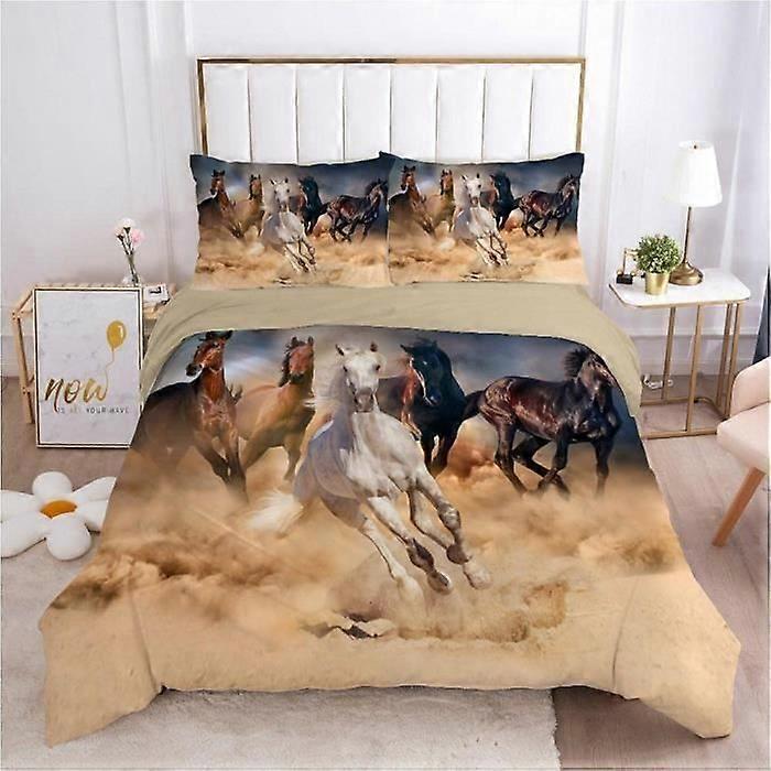 Housse de couette - Marque - Imprimé cheval - Microfibre premium - Fermeture éclair cachée