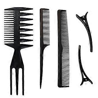5Pcs Professional Hair Comb Set Barber Styling Kit Wide Tooth Tail Combs Clips