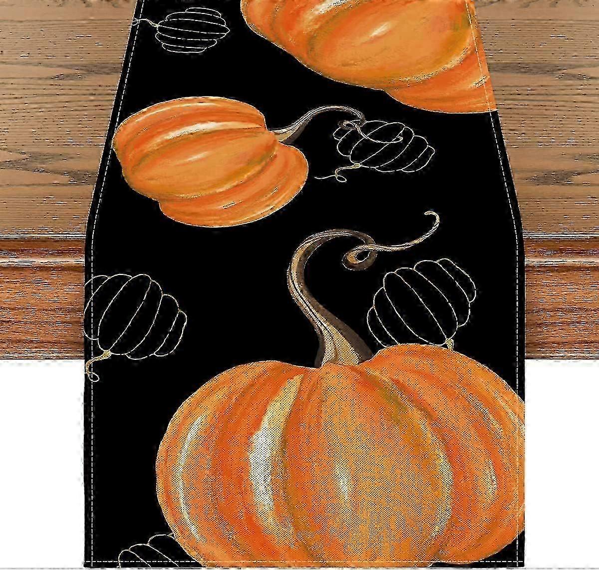 Autumn Thanksgiving Pumpkin Maple Leaf Printed Polyester Table Runner