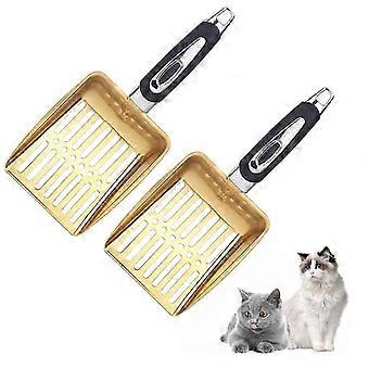 2 Stück Katzenstreuschaufel, Katzenstreuschaufel, Antihaftbeschichtung, Edelstahl, langer Griff, Kotfilter, Kotsieb (Gold)