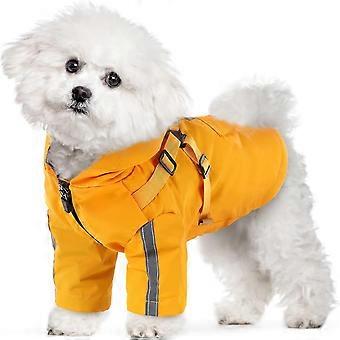 Hond regenjas, hond regenjas met capuchon en harnas, waterdicht met reflecterende strips, hond regenjas, voor kleine en middelgrote honden