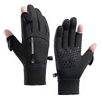 ter Cycling Gloves Windproof Men Women Touchscreen Warm Gloves Motorcycle Water-Repellent Zipper Pocket Fingertip Flip Gloves