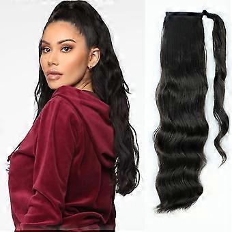 24 Inch Dark Brown Wavy Ponytail Extension  Heat Resistant Wrap Around Hairpiece for Instant Volume