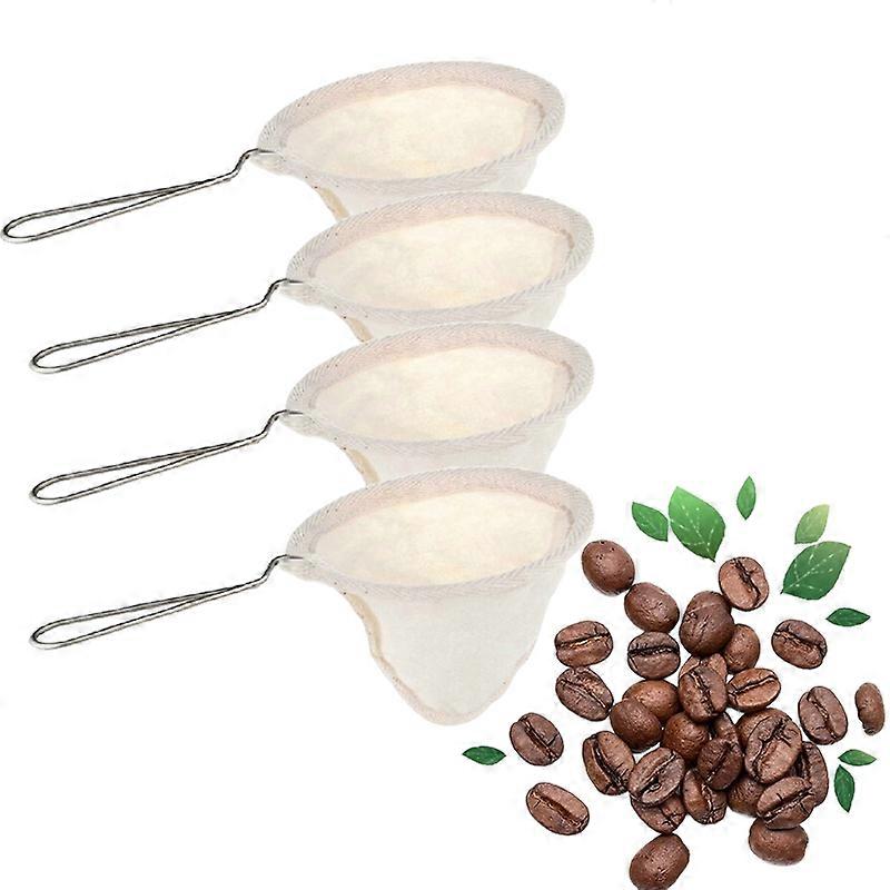 4pcs Flannel Cloth Reusable Filter Strainers with Handle, Handmade Drip Filter for Home Brewing