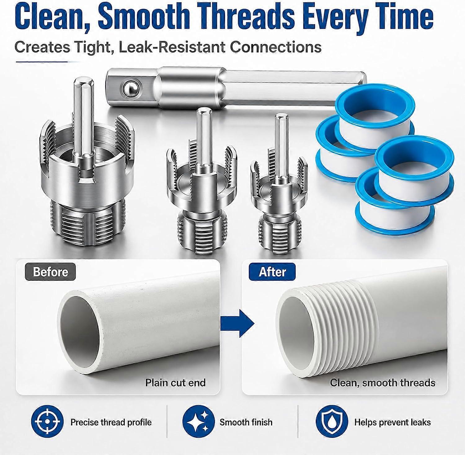 Pipe Threading Tool 1/2, 3/4, 1 Inch Internal External Threader for