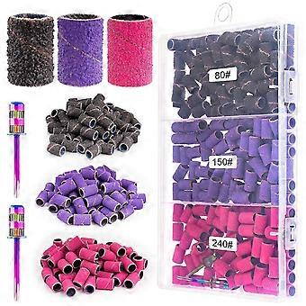 210 Pcs Nail Drill Sanding Bands Set with 3/32 Inch Mandrel Bits, Coarse Medium Fine Grit