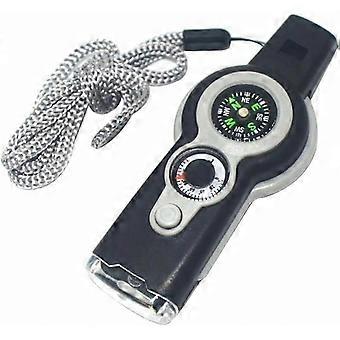 Emergency Survival Whistle, 7-in-1 Kit with LED Light, Neck Strap and Magnifier for Outdoor Use