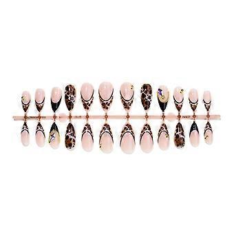 Leopard Pure Desire Press-On Nails, 24 pcs Almond False Nail Tips with Glue for Everyday and Party Wear