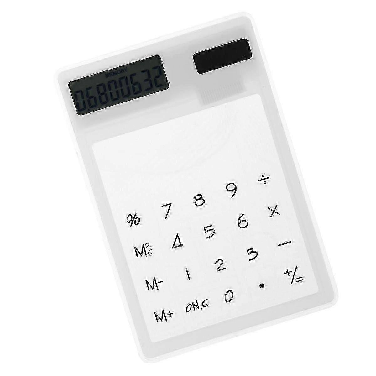 Unique, transparent touch panel design. Solar-powered calculator (white)  good