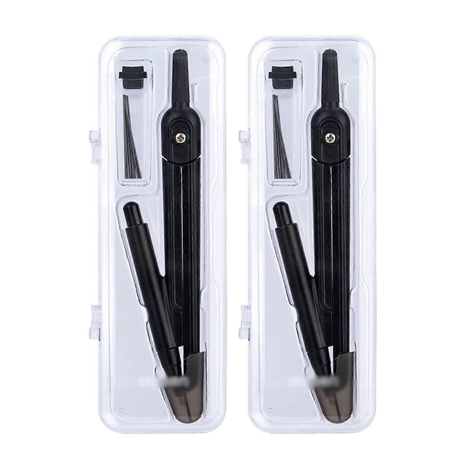 2 Pack Geometry Compass Set for Students, Durable Metal Math Drawing Compass Kit with Case