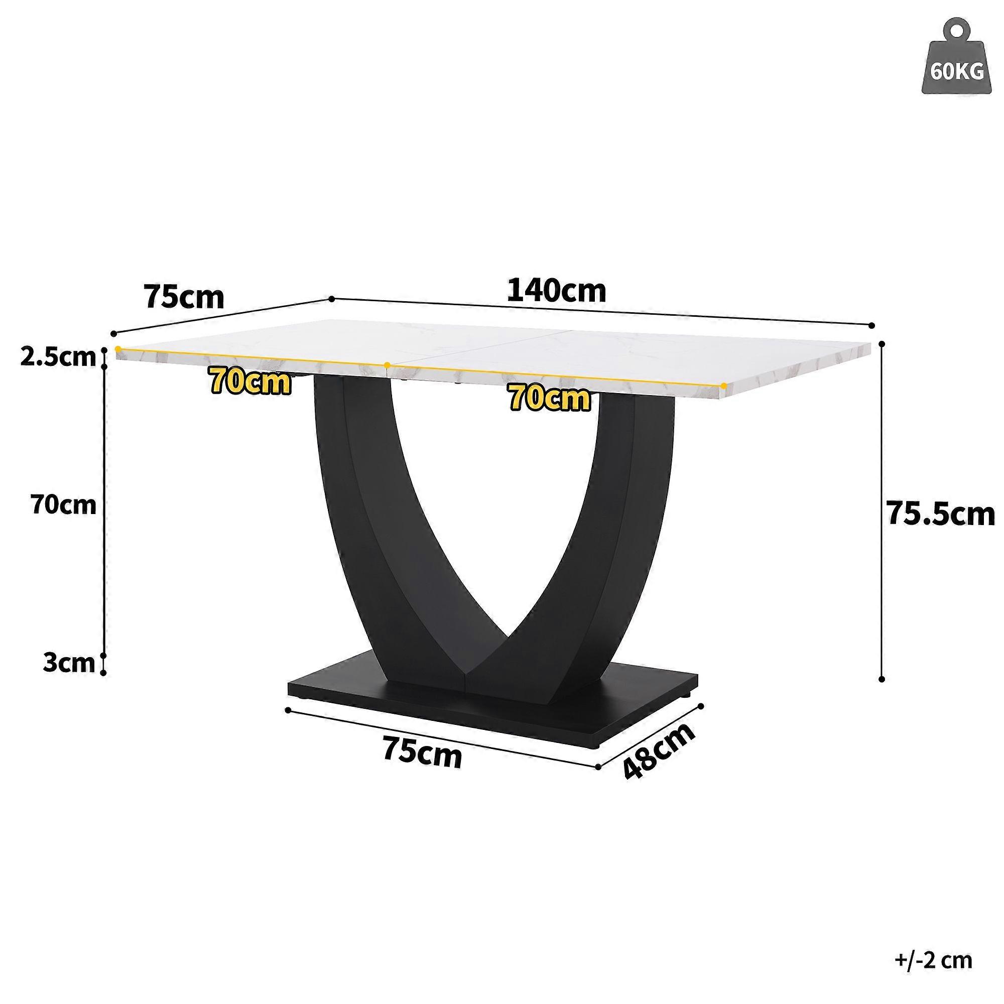 140 x 75.5cm dining table (1 piece), modern kitchen table, metal frame, rectangular dining table with modern marble pattern, kitchen table with adjust