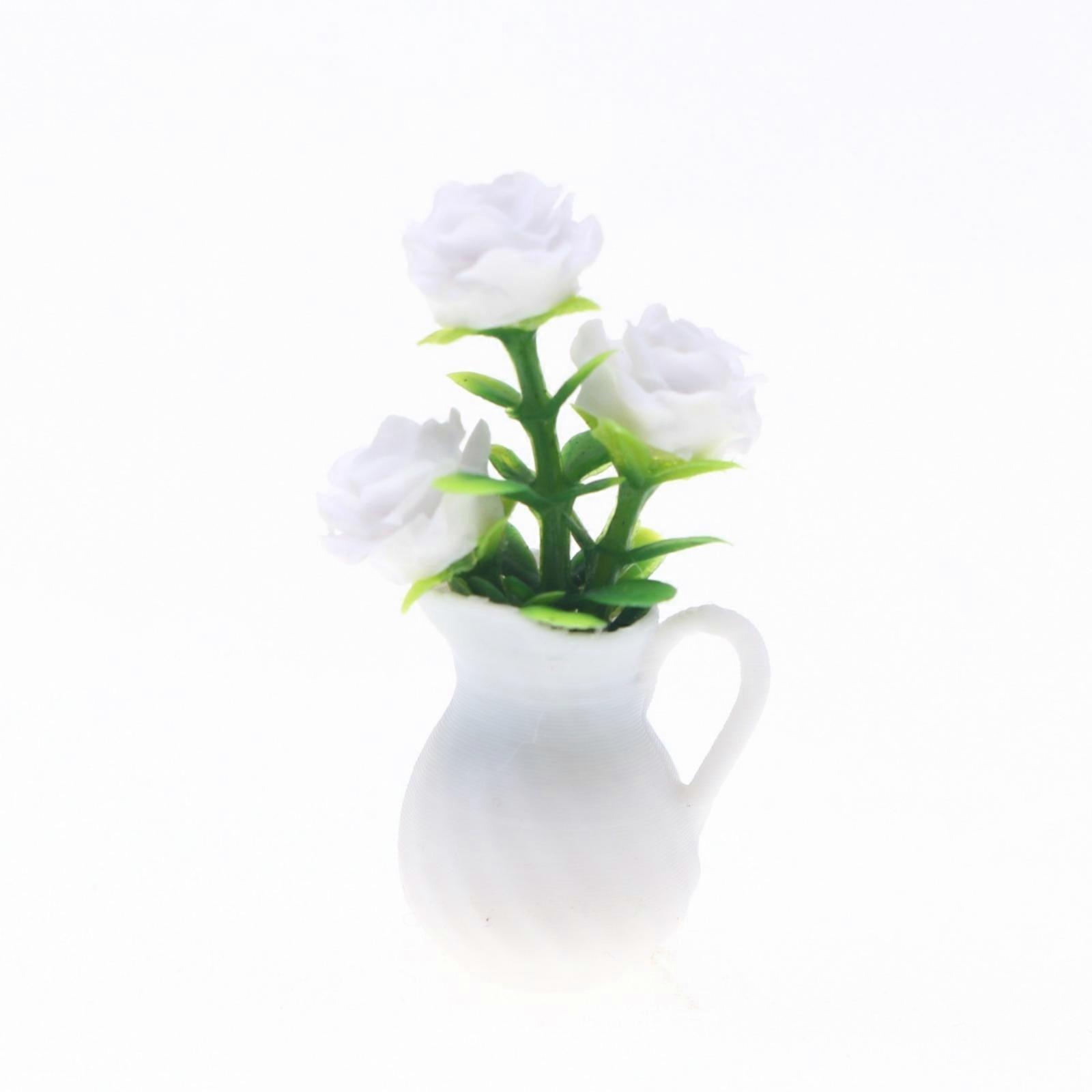 Miniature Rose Decoration with Pitcher Planter Compact Tiny Artificial Flower in