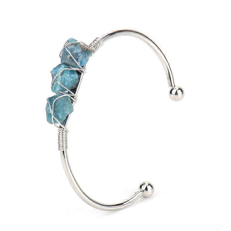 4pcs  Apatite Chips Beaded Cuff Bangles Metal Wire Wrap Bangle Inner Diameter: 2-1/2 inch(6.5cm)