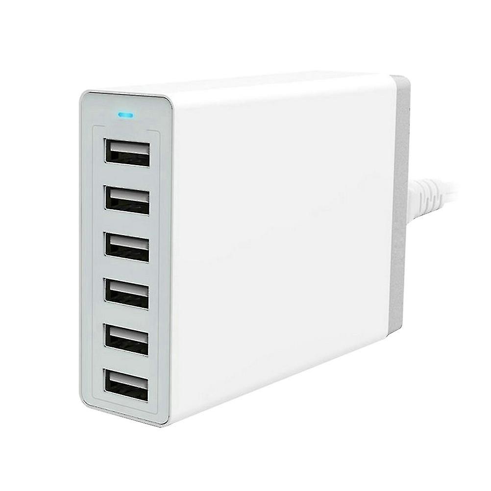 Cargador USB multipuerto de alta potencia de 6 puertos 5v/10a Estación de carga rápida Hub de viaje de escritorio Blanco (inserto plano chino)