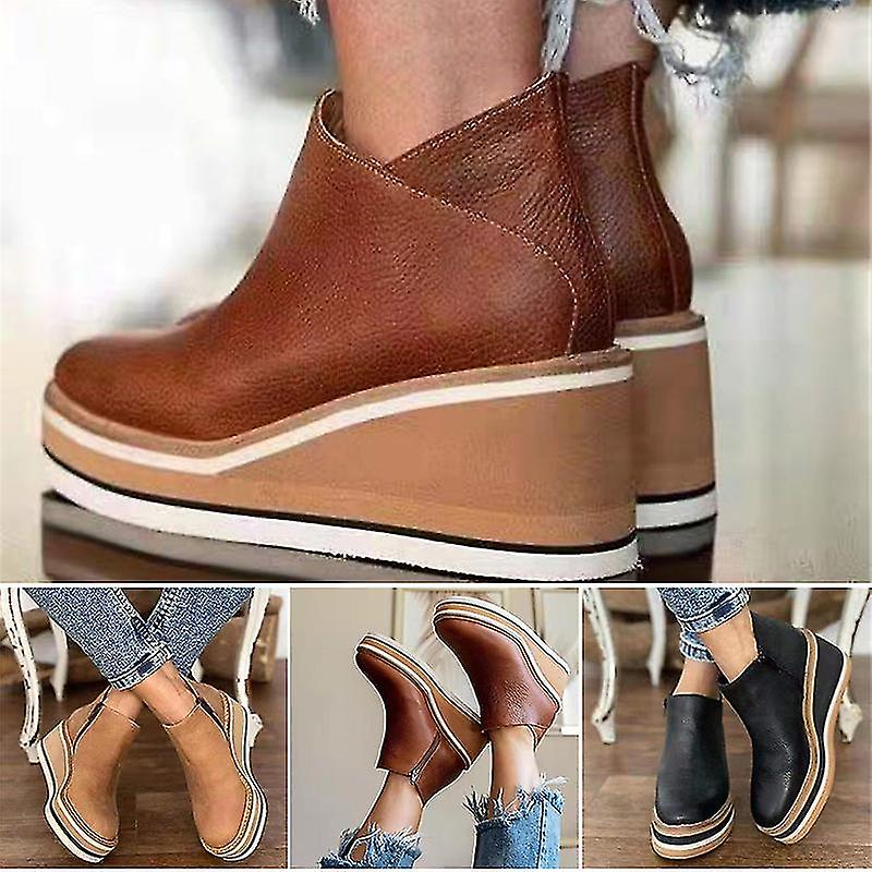 المرأة أحذية الكاحل بلون مستدير اصبع القدم الأحذية أسافين أحذية عارضة @bugu المألوف