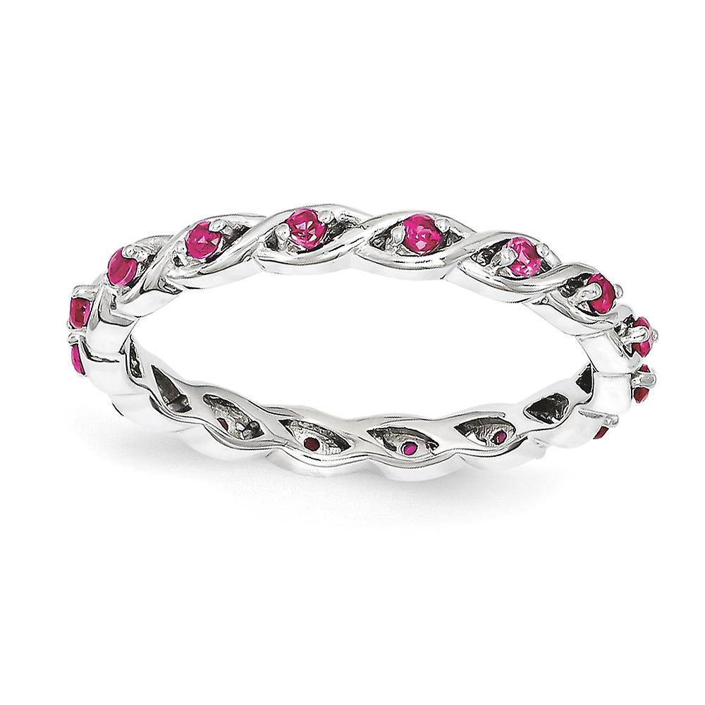 2.5mm 925 Sterling Silver Polished Prong set Stackable Created Ruby Ring-Stackable-Ring for Women - Ring Size: 5 to 10
