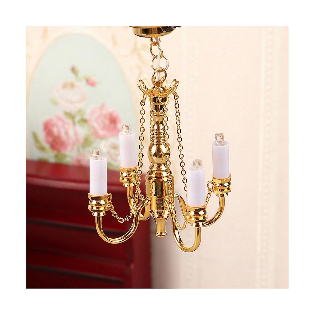 1:12 Mini 4 Arm Ceiling Lamp Chandelier LED Lamp Wall Light Model Home Decor Decoration