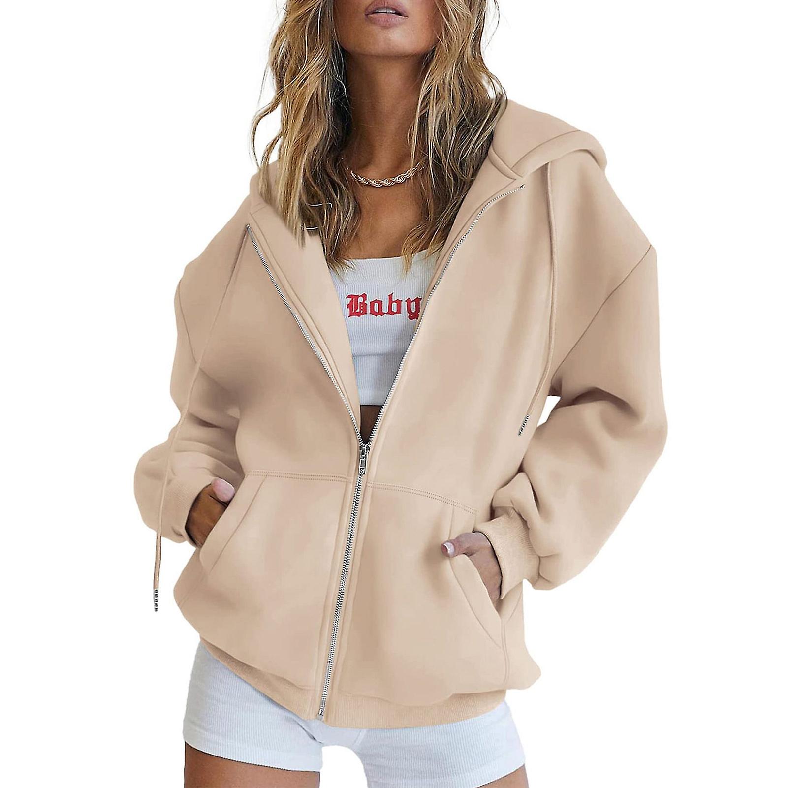 Womens Zip Up Oversized Hoodies Y2k Long Sleeve Drawstring Vintage Sweatshirts Aesthetic Pullover For Daily Wear School Work