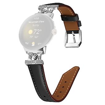 For Google Pixel Watch/Pixel Watch 2 Silver Buckle Genuine Cowhide Watch Strap