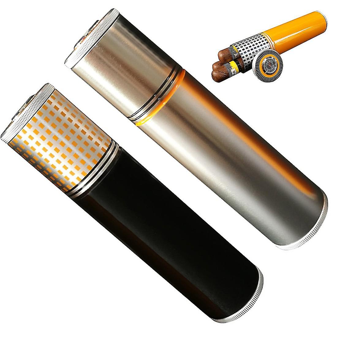 Gut Design Edelstahl-Zigarrenrohr, tragbare Zigarrenetuste, versiegelnde Metall-Zigarren-Aufbewahrungsbox mit Hygrometer und Luftbefeuchter