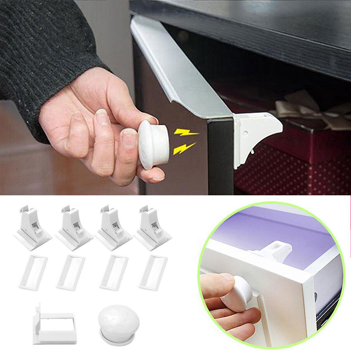 Cupboard Drawer Invisible Magnetic Lock 4 Locks & 1 Key Baby Pet Safety Proof