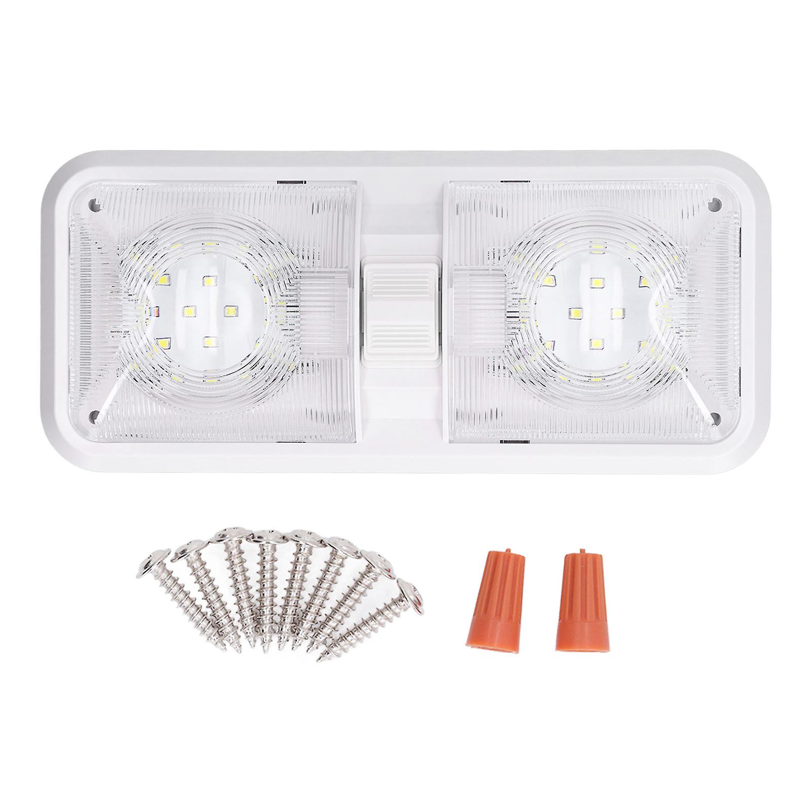 2 Dome LED RV Ceiling Light 600lm with 3 Way Switch DC 12V for Boat Yacht 6500K Warm White