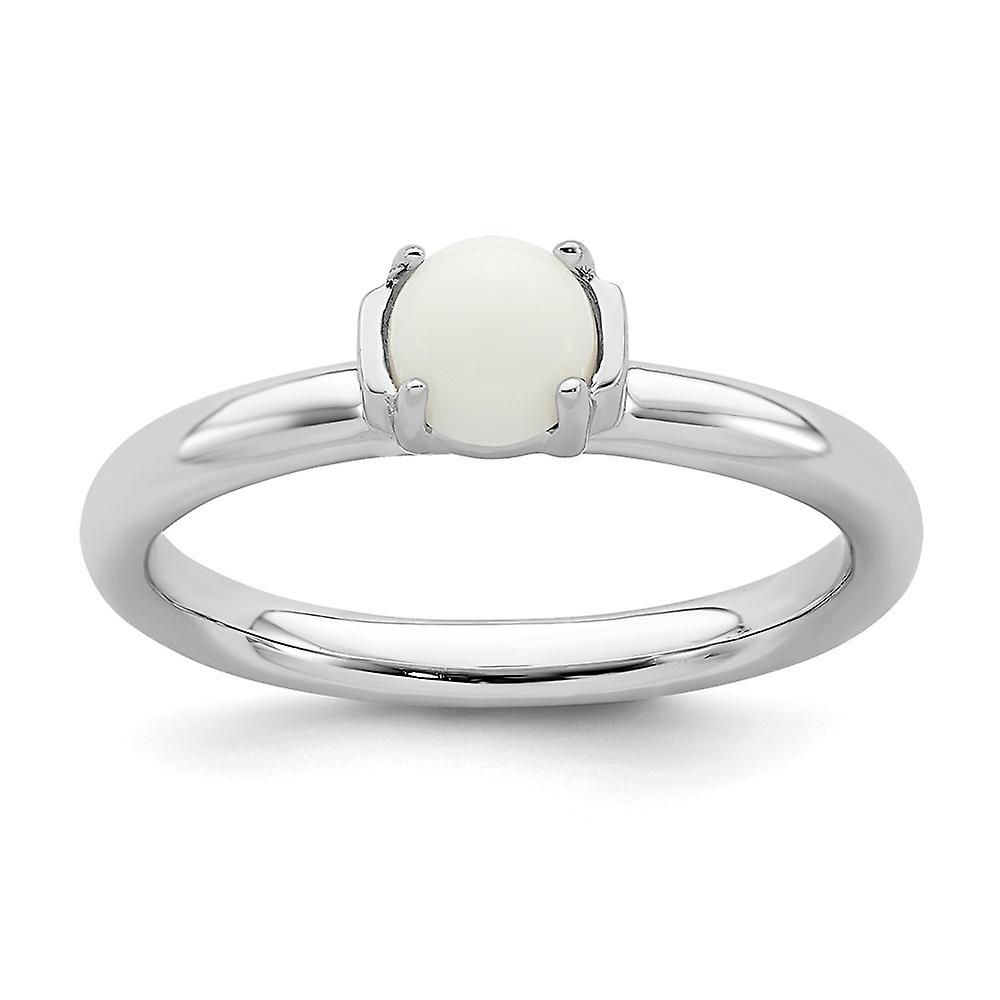2.5mm 925 Sterling Silver Prong set Stackable Polished White Agate Ring Stackable Ring for Women - Ring Size: 5 to 10