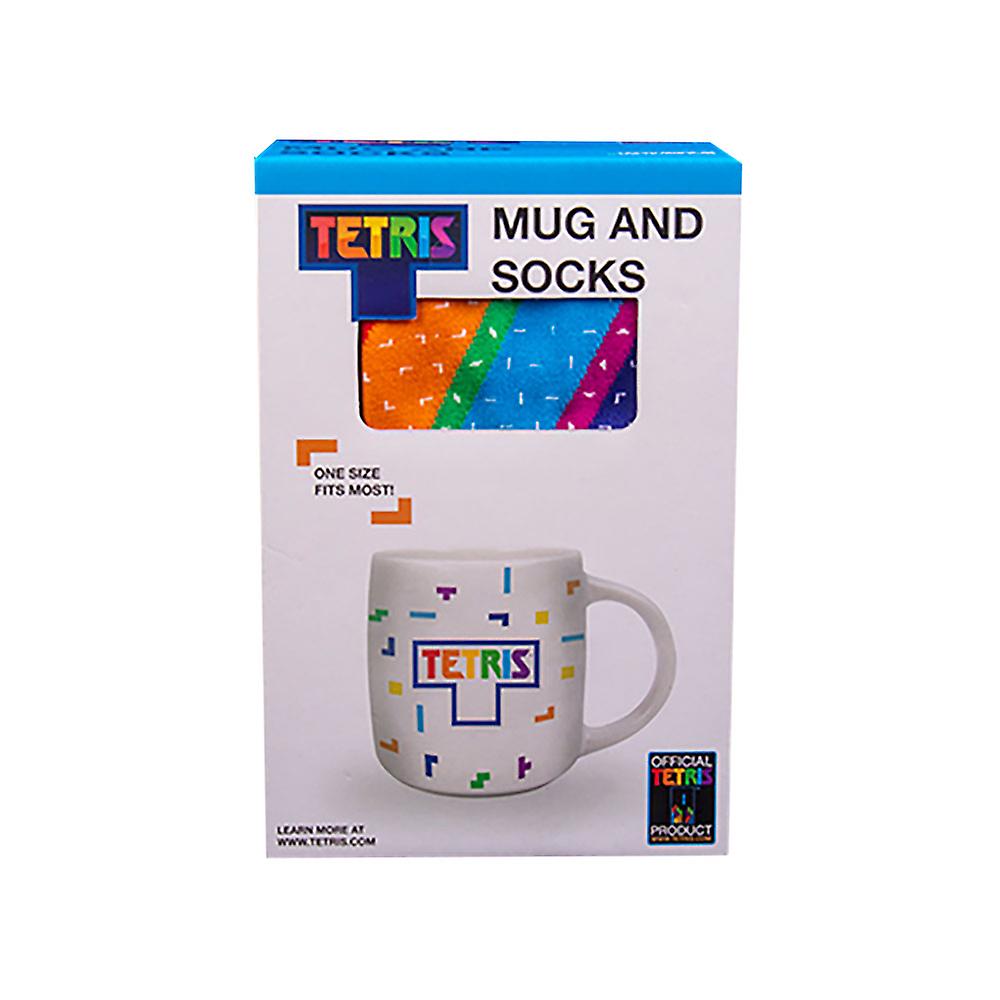 Quality Tetris Mug and Sock featuring the Iconic Tetriminos with Box