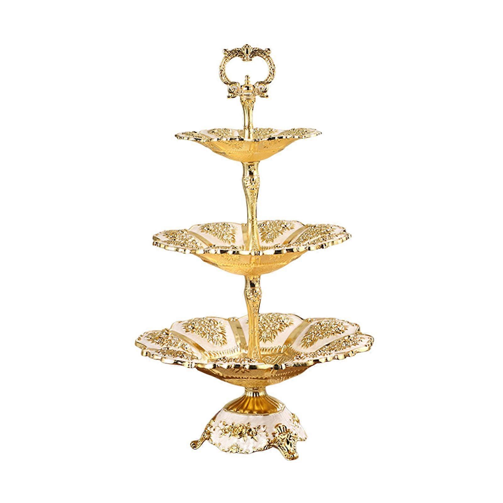 Dessertplater Serveringsfat Server Buffé Serveringsbrett til kjøkkenbryllup 3-lags gull