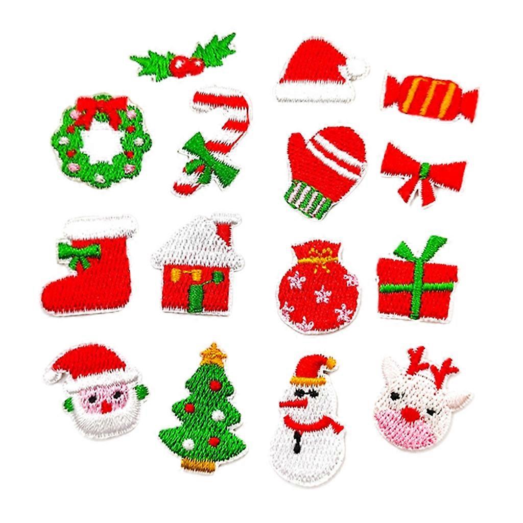 15Pcs Embroidery Patches Christmas Tree Snowman Christmas Socks Iron On Patches