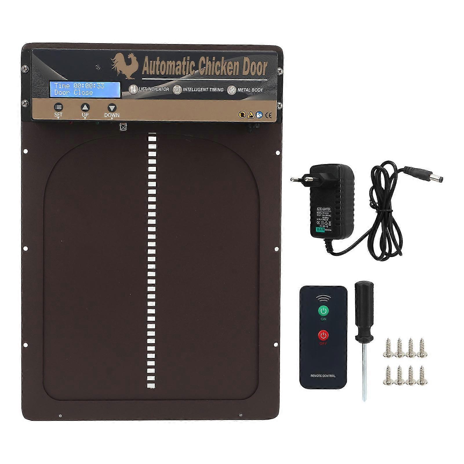 Electric Automatic Chicken Coop Door Opener with Light Sensor Remote Control - 3 in 1 Safe Rearing Feature - EU Plug (100-240V)