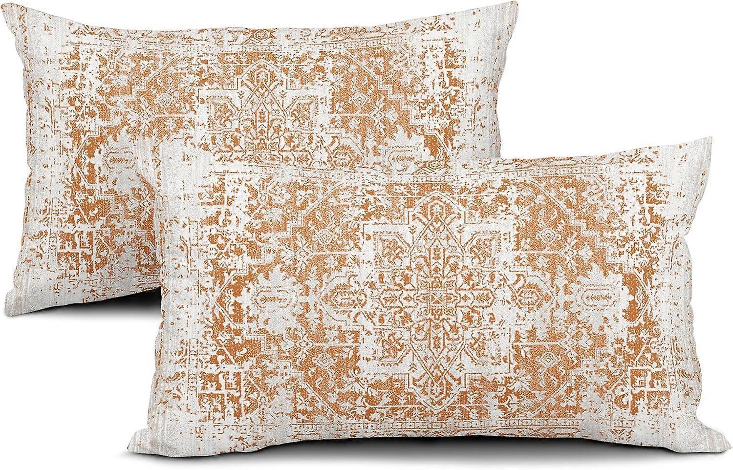 Orange Boho Lumbar Pillow Covers 12X20 in Set of 2 Ethnic Bohemian Carpet Rectangular Pillow Cases Farmhouse Rustic Vintage Rug Pillowcase Home Decor 