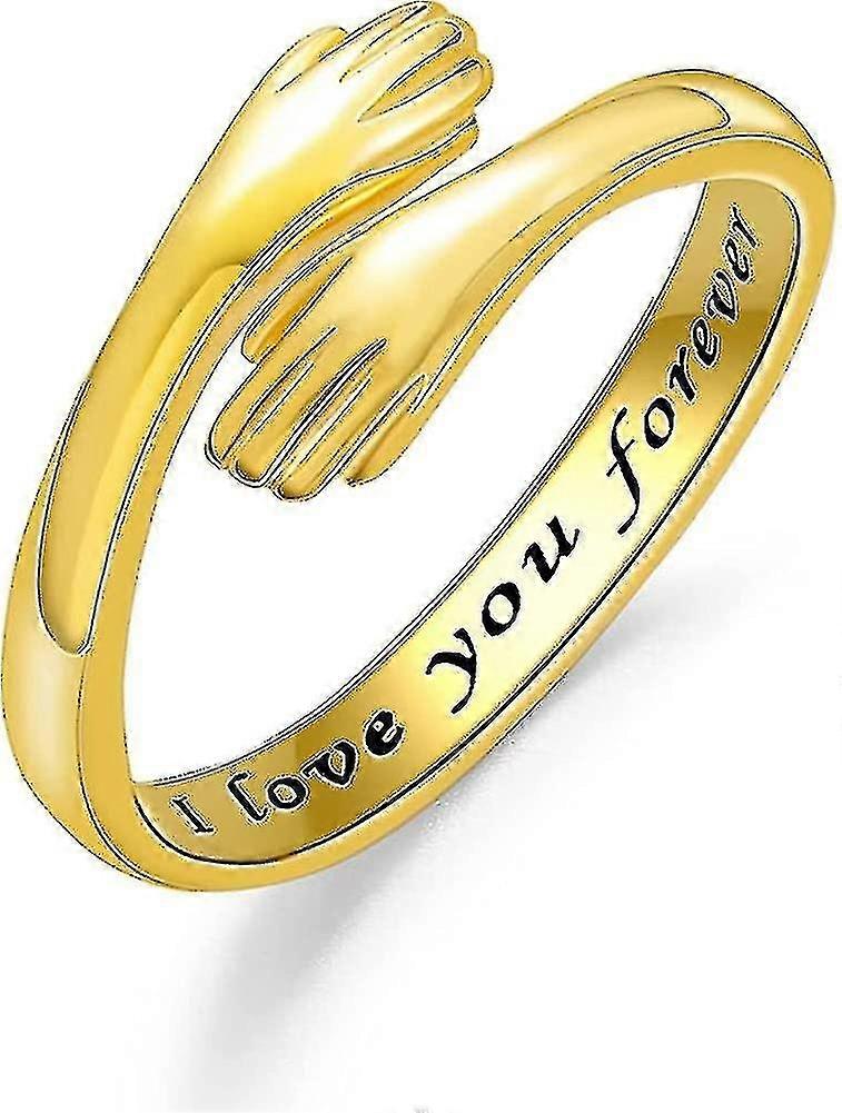 S925 خاتم عناق من الفضة الإسترليني ، خاتم مفتوح من الفضة قابل للتعديل ، "أنا أحبك هدية