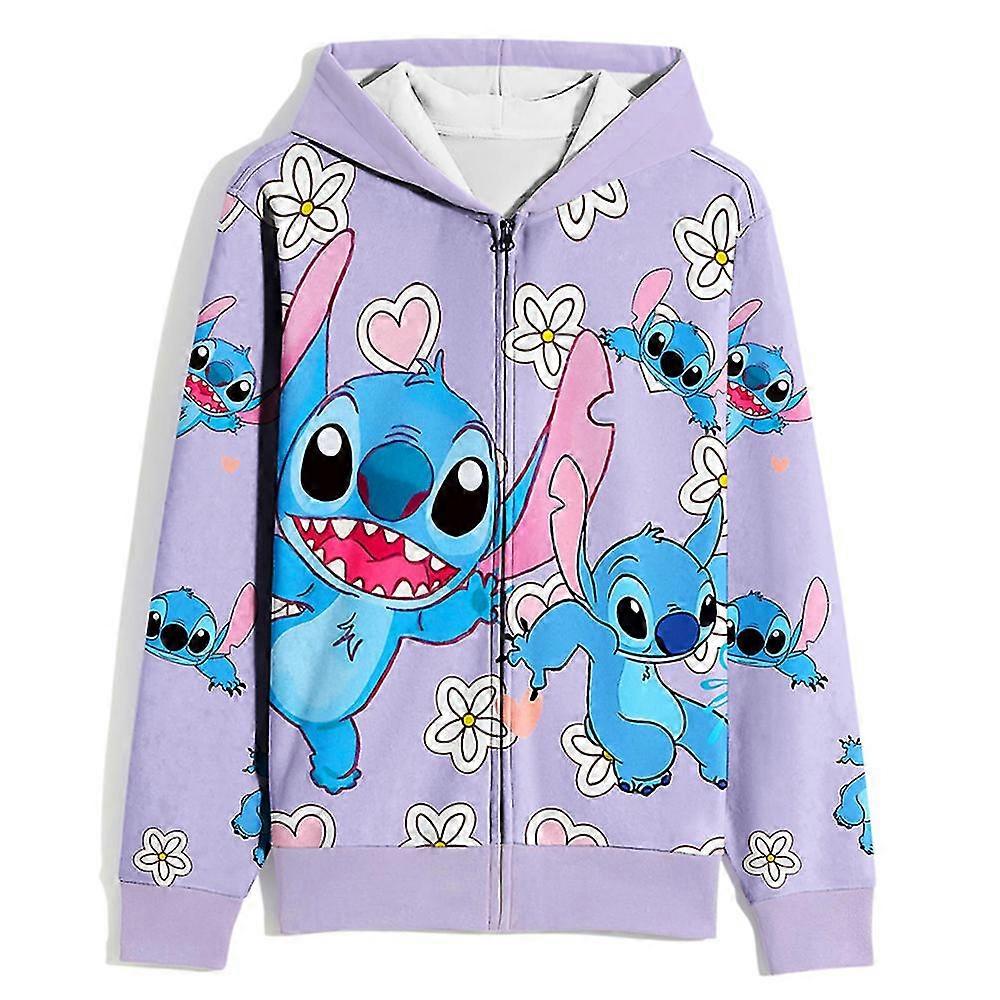 Lilo & Stitch Printing Kids Zip Up Hoodie Casual Hooded Sweatshirt Loose Jumper Tops For Girls
