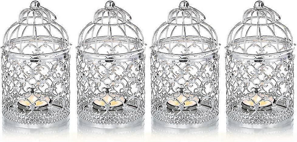 4 Pcs Decorative Lanterns Candle Holder Hanging , Silver