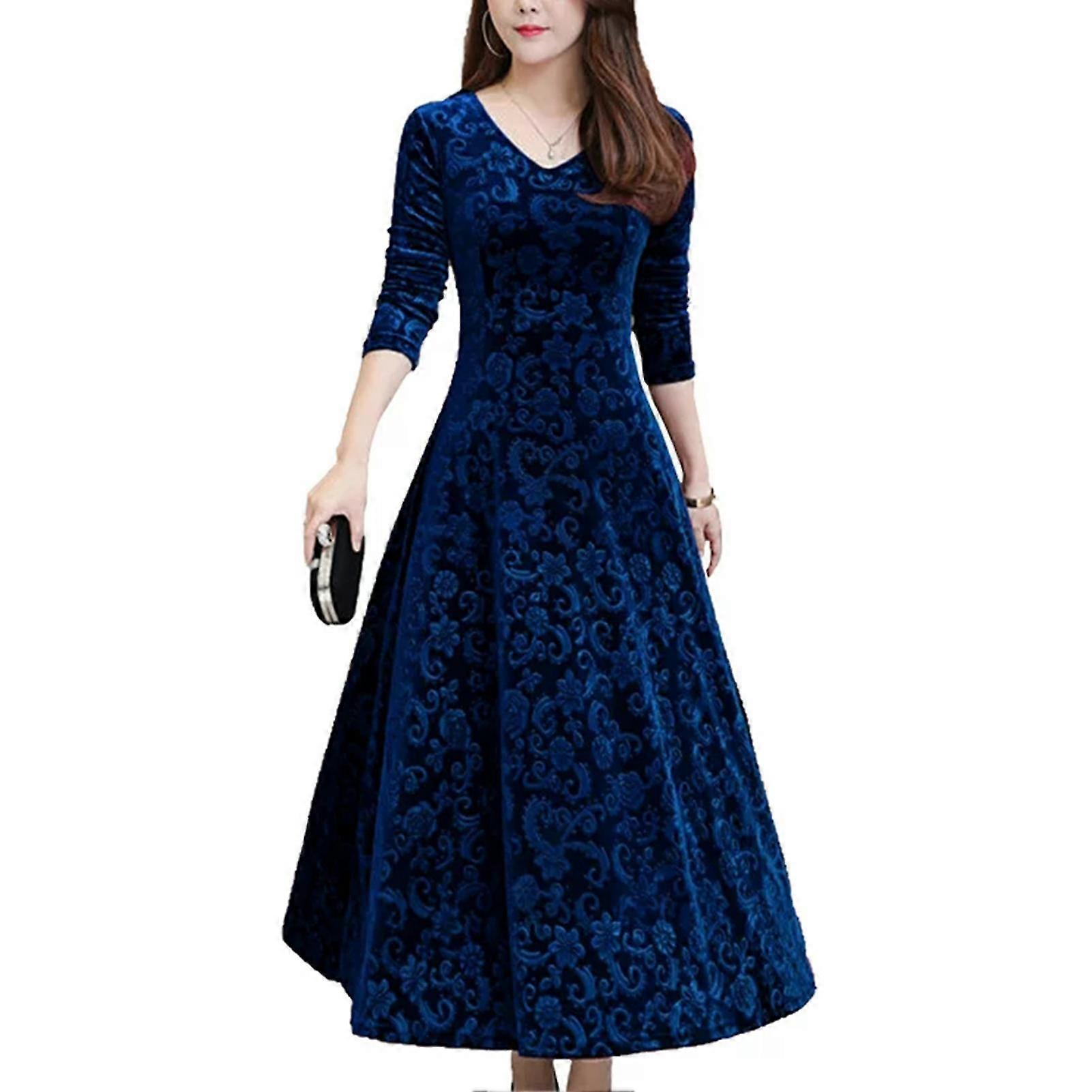 Kadın Rahat Kadife Elbise V Yaka Fransız Tarzı Parti Düğün Giyim Için Zarif Slim Fit Elbiseler