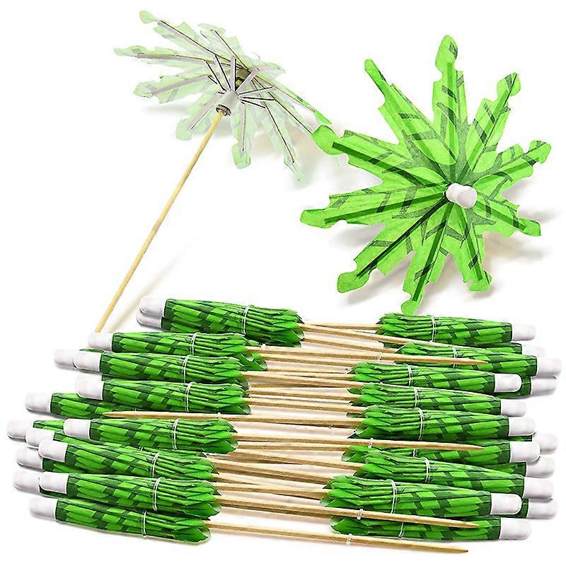 Green Coconut Tree Toothpicks Paper Umbrellas Toothpicks Handmade Parasol Sticks for Decorations