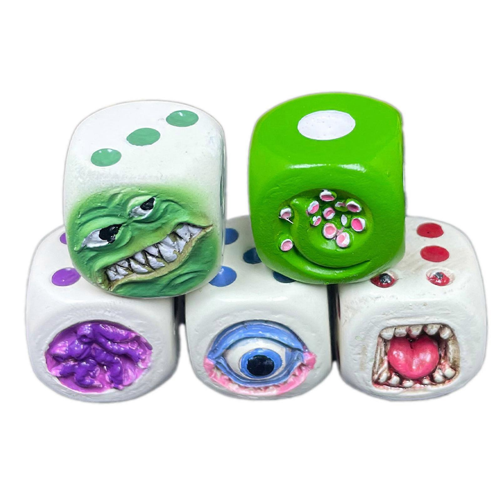 5pcs Ugly Monster-Dice Funny Monster-Face Dices Ornaments Reusable Painted Miniatures Dices Set for Table Game