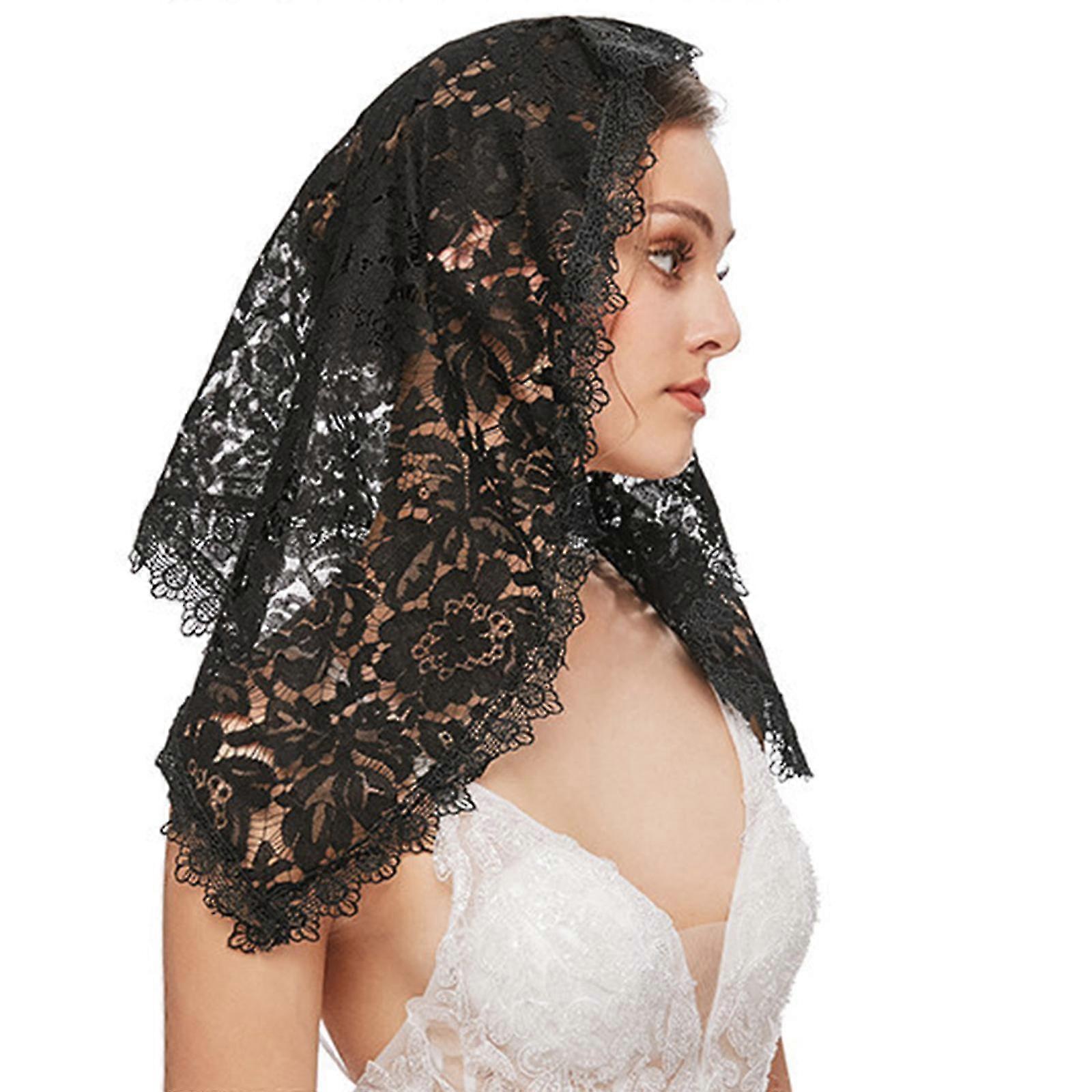 צעיף הכנסייה מנטילה לטינית מסה רעלה תחרה פרחונית צעיף קצר כיסוי ראש