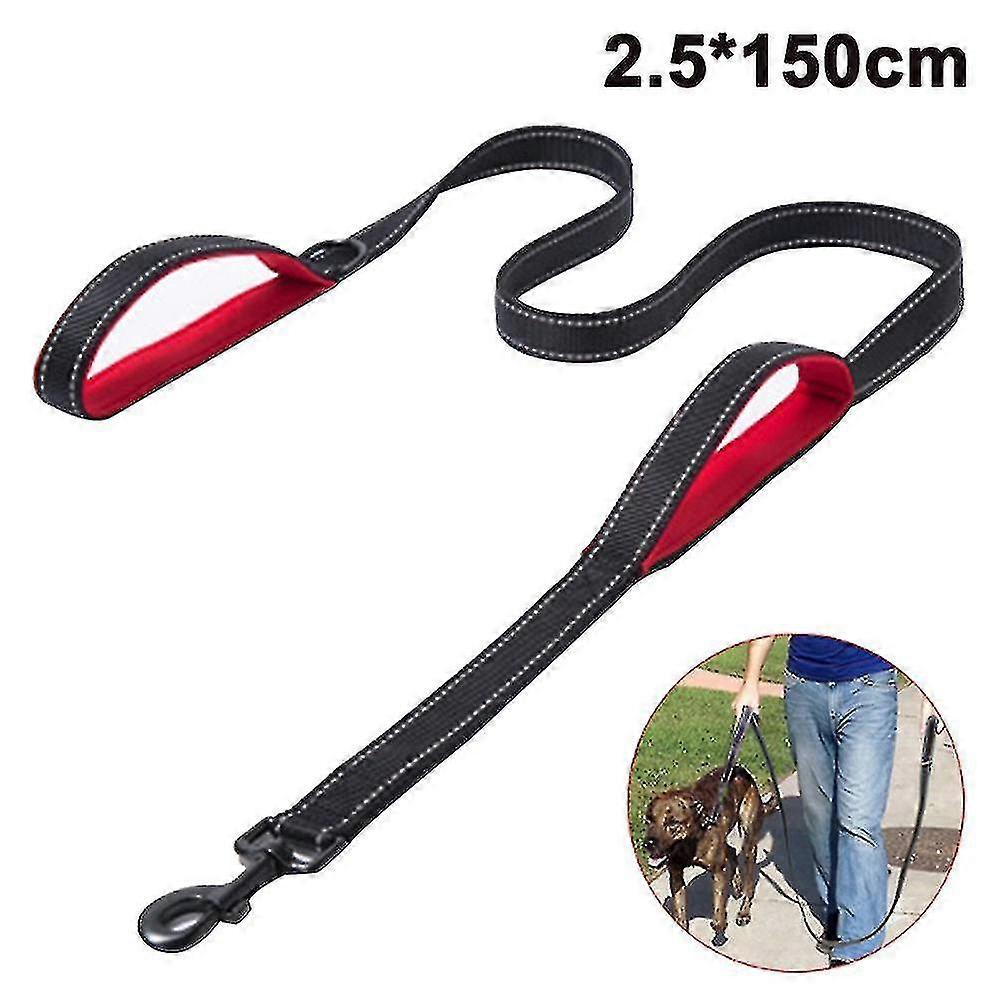 Pet Gear Dog Leash 1.5m Long Padded Two Handle Heavy Duty Double Handles Lead For Control Safety Training Leashes Black Red