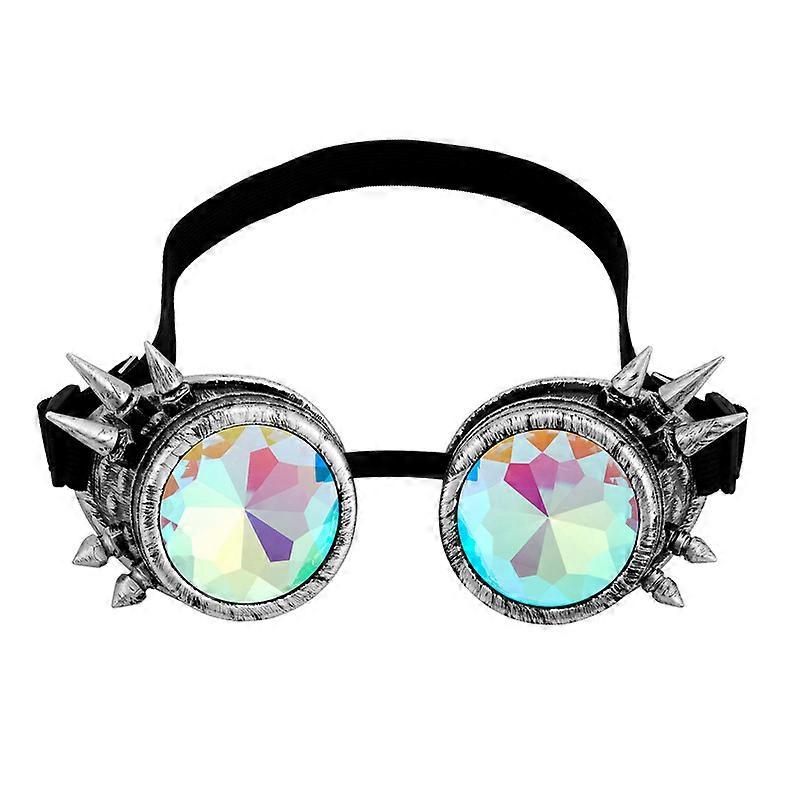 Rainbow Steampunk Goggles Spiked Kaleidoscope Crystal Lenses Glasses